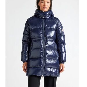 Pyrenex Shiny Navy Down Puffer Coat